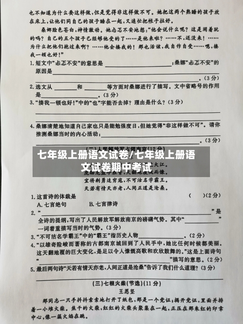 七年级上册语文试卷/七年级上册语文试卷期中考试-第3张图片